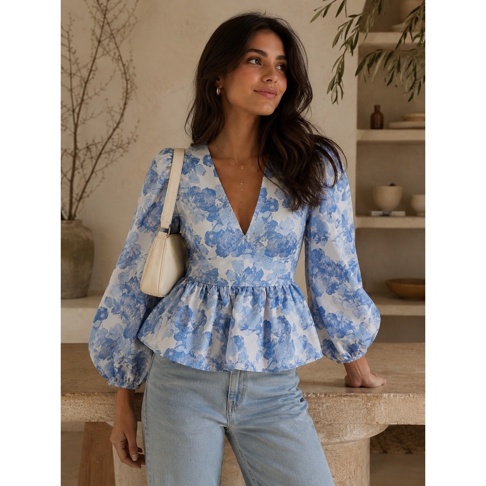 Hyacinth House Eleanor Floral Jacquard Peplum Blouse XXS NWT Tuckernuck